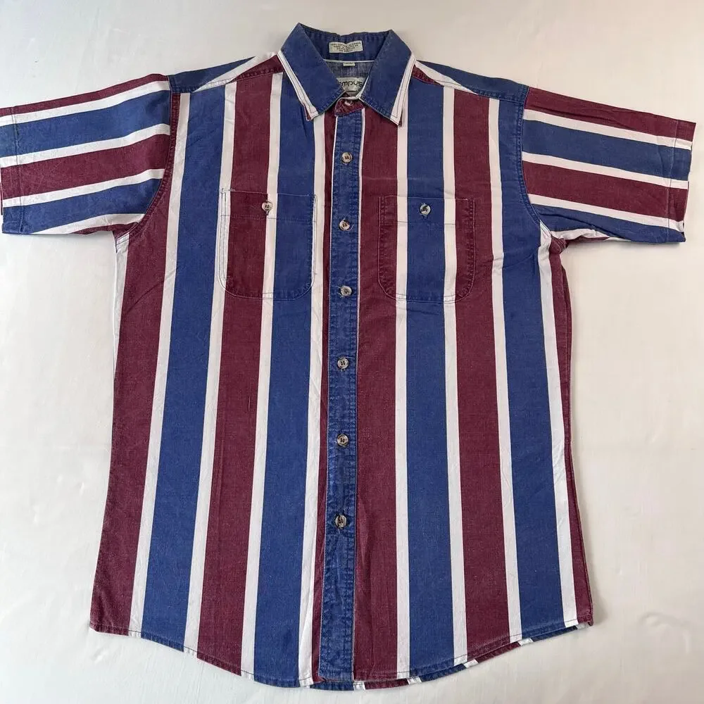 Campus Vintage Western Shirt Boys Size Large 14-16 Red White Blue Button Down